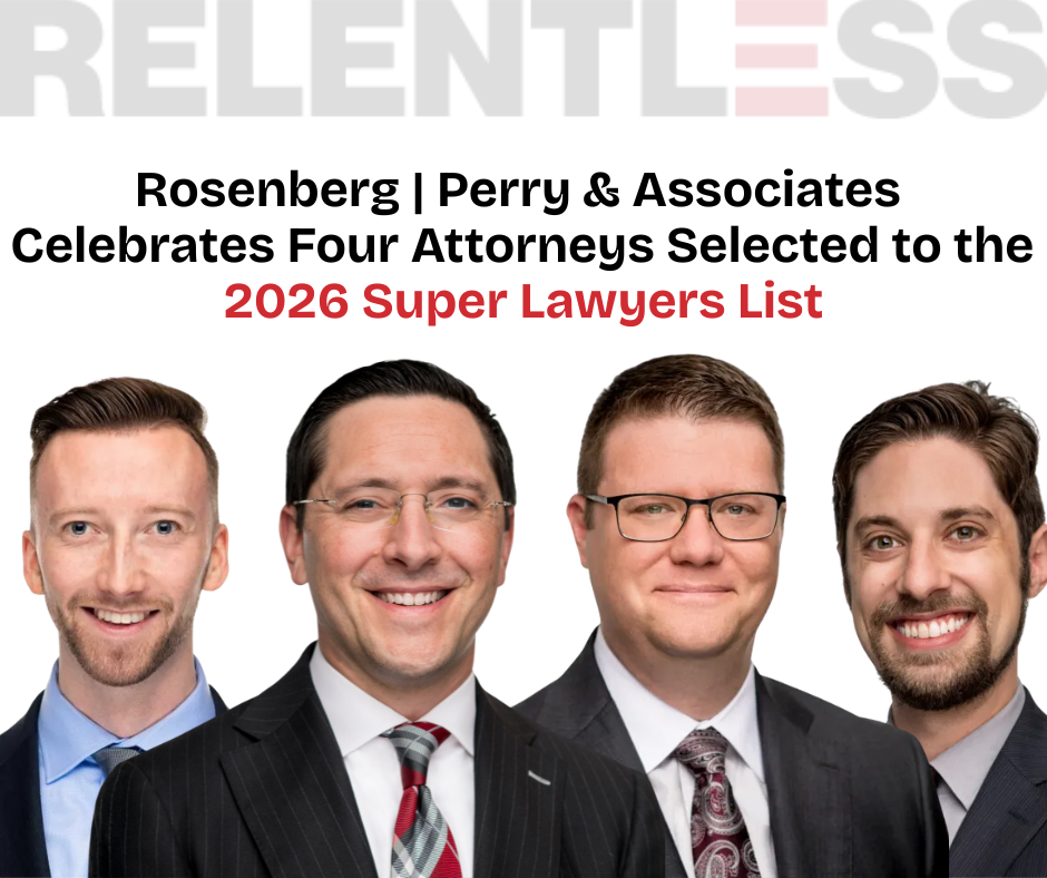 Headshots of the four Rosenberg | Perry & Associates attorneys selected for the 2026 Super Lawyers list