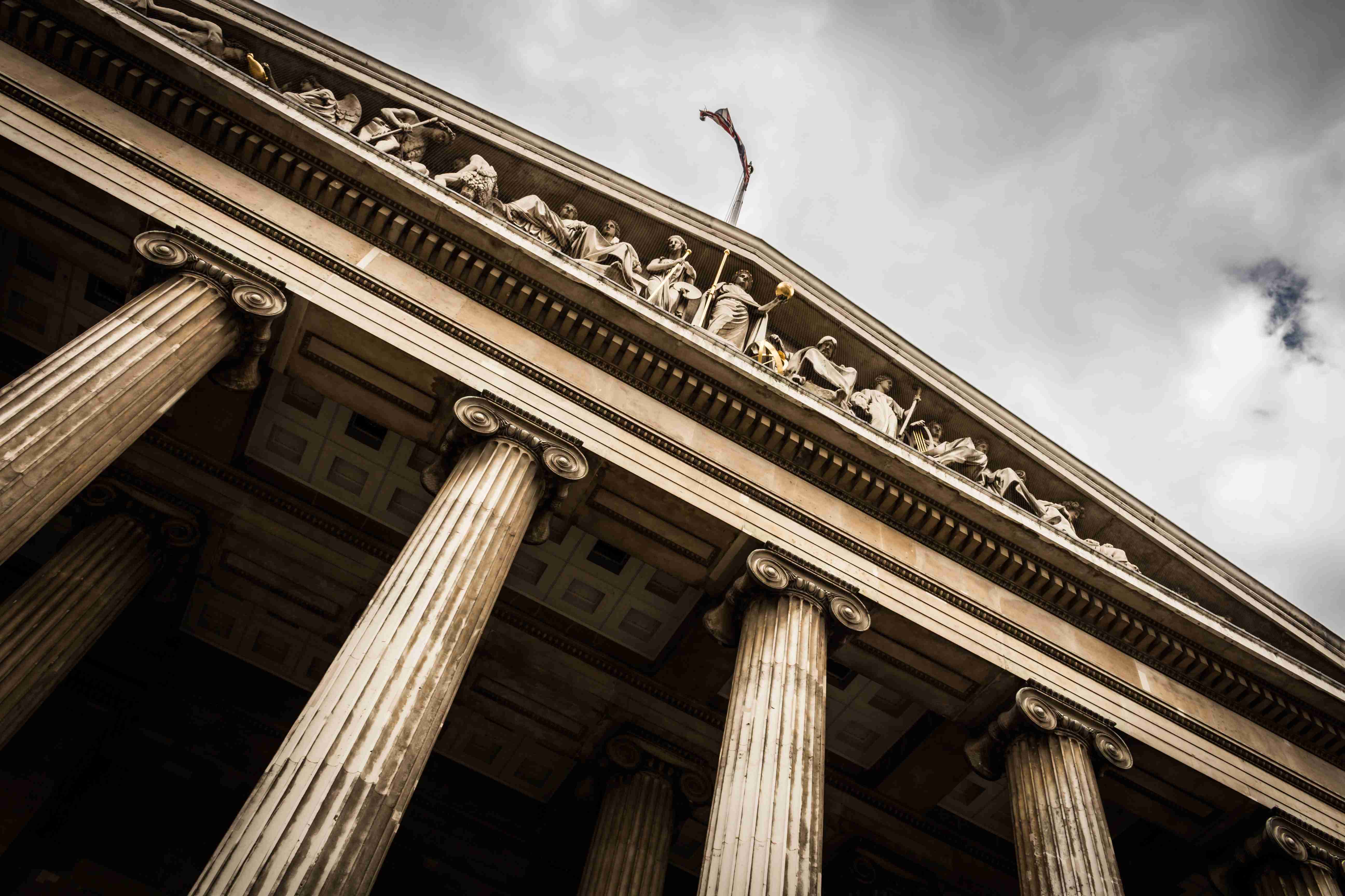 The pediment detail of The British Museum in London